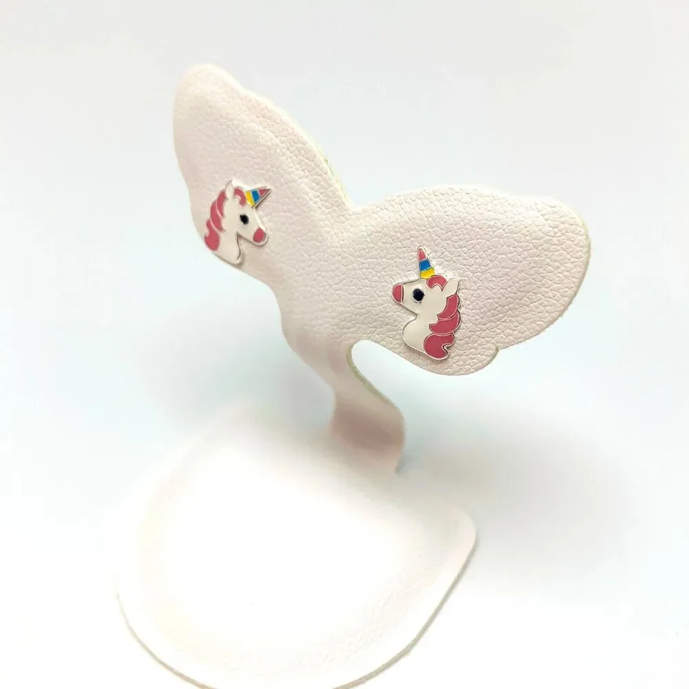 Cute Girls Sterling Silver Birthday Unicorn Stud Earrings with gift box for her